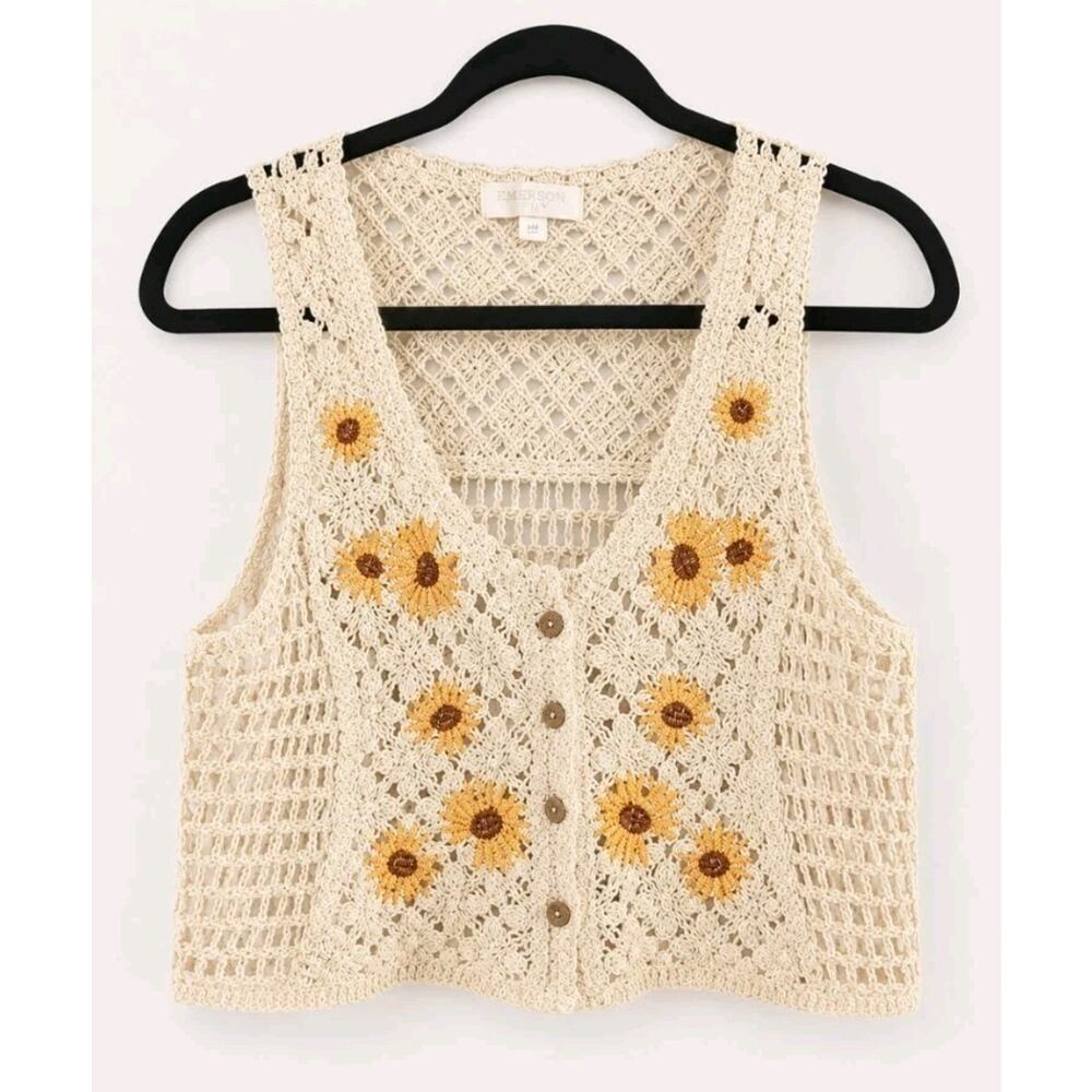 Rebellion Top Juniors Sz S Crochet Button-up Cropped Cottage Core Boho Coquette